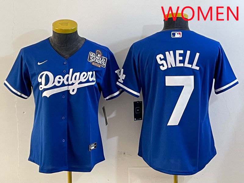 Women Los Angeles Dodgers 7 Snell Blue Game 2025 Nike MLB Jersey style 4